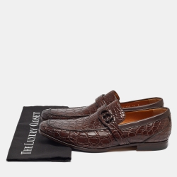 Pre Owned Gucci Brown Crocodile Slip On Loafers Size 42