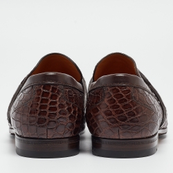 Pre Owned Gucci Brown Crocodile Slip On Loafers Size 42