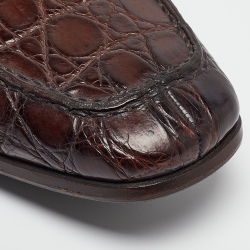 Pre Owned Gucci Brown Crocodile Slip On Loafers Size 42