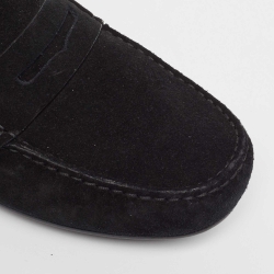 مملوكة مسبقًا Gucci Black Suede Web Low Top Loafers Size 41.5