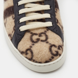Pre Owned Gucci Brown/Brown Wool And Leather GG Ace Wool Sneakers Size 42