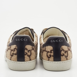 Pre Owned Gucci Brown/Brown Wool And Leather GG Ace Wool Sneakers Size 42