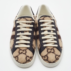 Pre Owned Gucci Brown/Brown Wool And Leather GG Ace Wool Sneakers Size 42