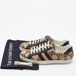 Pre Owned Gucci Brown/Brown Wool And Leather GG Ace Wool Sneakers Size 42
