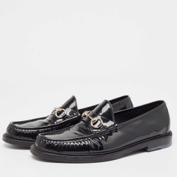 Pre Owned Gucci Black Patent Leather Horsebit Loafers Size 42.5