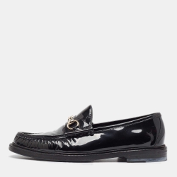 Pre Owned Gucci Black Patent Leather Horsebit Loafers Size 42.5