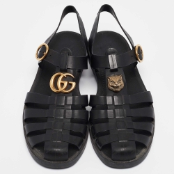 Pre Owned Gucci Black Rubber Buckle Strap Sandals Size 42