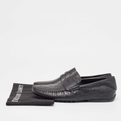 مملوكة مسبقًا Gucci Black Guccissima Leather Penny Loafers Size 42.5