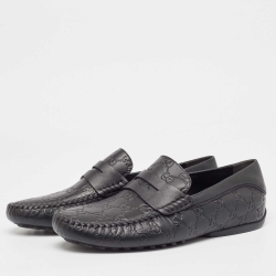مملوكة مسبقًا Gucci Black Guccissima Leather Penny Loafers Size 42.5
