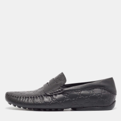 مملوكة مسبقًا Gucci Black Guccissima Leather Penny Loafers Size 42.5