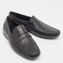 مملوكة مسبقًا Gucci Black Guccissima Leather Penny Loafers Size 42.5