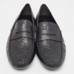 مملوكة مسبقًا Gucci Black Guccissima Leather Penny Loafers Size 42.5
