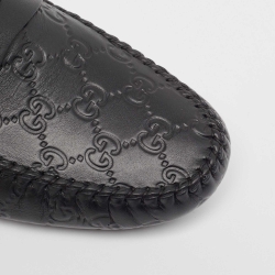 مملوكة مسبقًا Gucci Black Guccissima Leather Penny Loafers Size 42.5