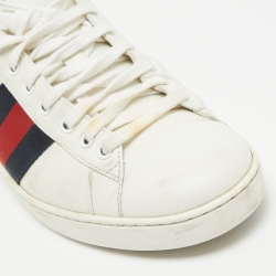 Pre Owned حذاء رياضي غوتشي ويب أيس جلد أبيض مقاس 42.5