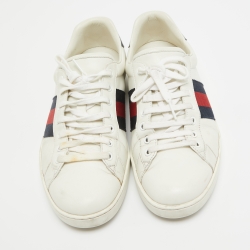 Pre Owned حذاء رياضي غوتشي ويب أيس جلد أبيض مقاس 42.5