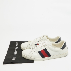 Pre Owned حذاء رياضي غوتشي ويب أيس جلد أبيض مقاس 42.5