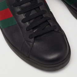 Pre Owned Gucci Black/Green Leather Stripe Ace High Top Sneakers Size 43