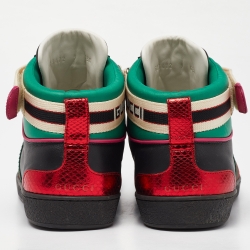 Pre Owned Gucci Black/Green Leather Stripe Ace High Top Sneakers Size 43