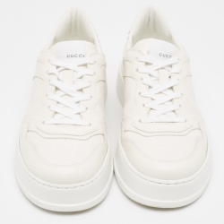Pre Owned Gucci White Leather GG Low Top Sneakers  Size 43