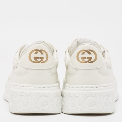 Pre Owned Gucci White Leather GG Low Top Sneakers  Size 43