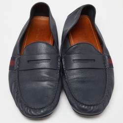 Gucci Blue Leather Penny Slip On Loafers Size 42