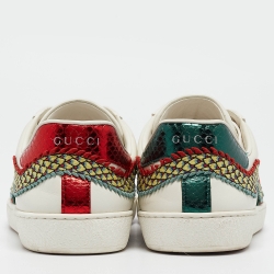 Pre Owned Gucci White Leather Ace Dragon Embroidered Low Top Sneakers Size 41.5