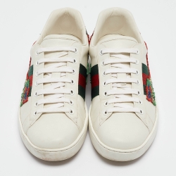 Pre Owned Gucci White Leather Ace Dragon Embroidered Low Top Sneakers Size 41.5