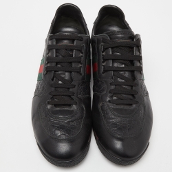مملوكة مسبقًا Gucci Black Guccissima Leather Web Low Top Sneakers Size 44.5 