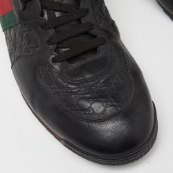 مملوكة مسبقًا Gucci Black Guccissima Leather Web Low Top Sneakers Size 44.5 
