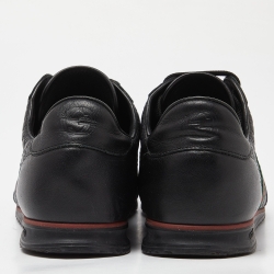 مملوكة مسبقًا Gucci Black Guccissima Leather Web Low Top Sneakers Size 44.5 