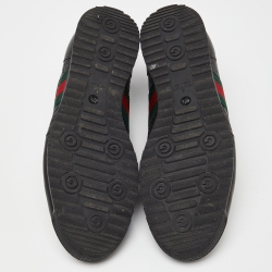 مملوكة مسبقًا Gucci Black Guccissima Leather Web Low Top Sneakers Size 44.5 