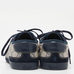 Pre Owned Gucci Navy Blue/Beige Suede and GG Supreme Canvas Low Top Sneakers Size 40.5 