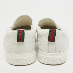 Pre Owned Gucci White Leather G Rhombus Slip On Sneakers Size 42
