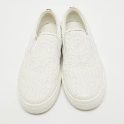 Pre Owned Gucci White Leather G Rhombus Slip On Sneakers Size 42