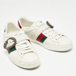 Pre Owned Gucci White Leather Dionysus Buckle Ace Sneakers Size 42