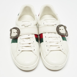 Pre Owned Gucci White Leather Dionysus Buckle Ace Sneakers Size 42