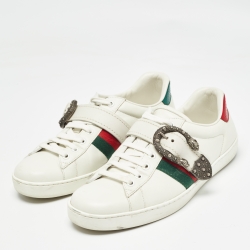 Pre Owned Gucci White Leather Dionysus Buckle Ace Sneakers Size 42