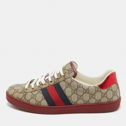 Gucci Beige GG Supreme Canvas Ace Sneakers Size 46.5