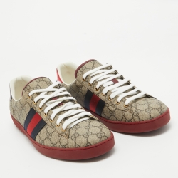 Gucci Beige GG Supreme Canvas Ace Sneakers Size 46.5
