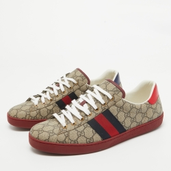Gucci Beige GG Supreme Canvas Ace Sneakers Size 46.5