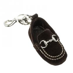 Pre Owned Gucci Brown Moccassin Silver Tone Bag Charm 