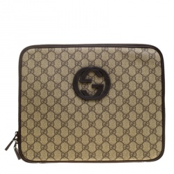 Gucci Beige GG Supreme Canvas Interlocking GG Netbook Case