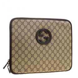 Gucci Beige GG Supreme Canvas Interlocking GG Netbook Case