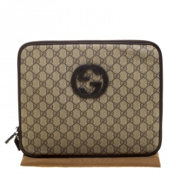 Gucci Beige GG Supreme Canvas Interlocking GG Netbook Case