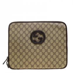 Gucci Beige GG Supreme Canvas Interlocking GG Netbook Case