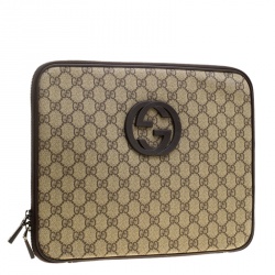 Gucci Beige GG Supreme Canvas Interlocking GG Netbook Case