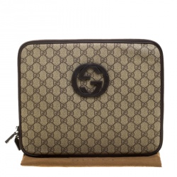 Gucci Beige GG Supreme Canvas Interlocking GG Netbook Case