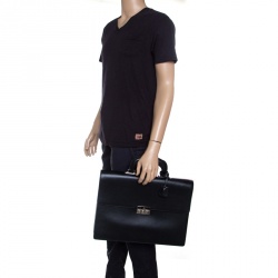 Gucci Black Textured Leather Double Gusset Briefcase 