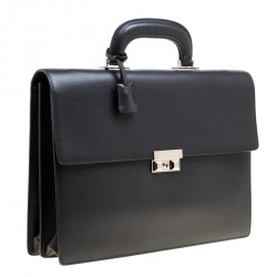 Gucci Black Textured Leather Double Gusset Briefcase 