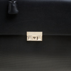 Gucci Black Textured Leather Double Gusset Briefcase 